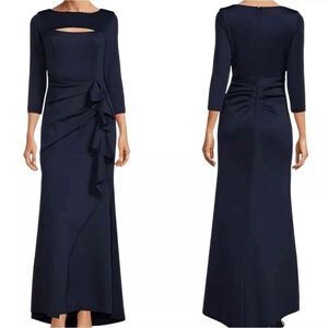 XSCAPE Scuba Boat Neck 3/4 Sleeve Cut-Out Ruched Side Bow Gown Size 18W